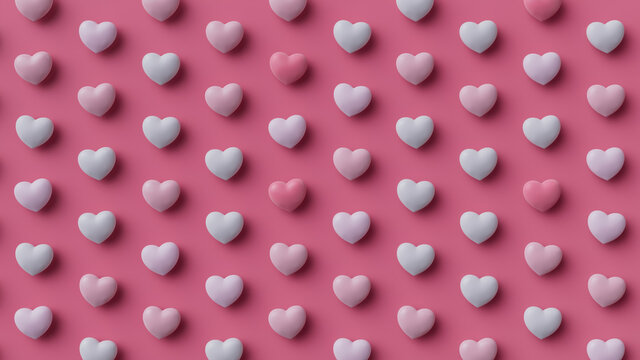 Multicolored Heart background. Valentine Wallpaper with Pink and Light Pink love hearts. 3D Render 