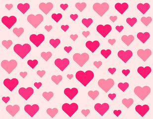 Fototapeta na wymiar Vector red and pink hearts. Postcard for Valentine's Day, Valentine's Day. The pattern of red hearts. Beautiful Pink Frame Valentines Day Decoration with Falling Down Hearts Confetti. 