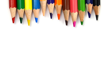 color pencils isolated on white background. Space for text
