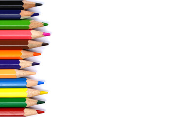 color pencils isolated on white background. Space for text