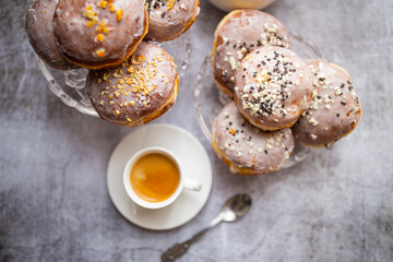 Gourmet Homemade Polish Paczki Donuts with coffee