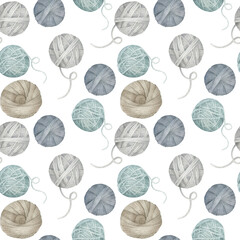 Knitting seamless pattern. Watercolor print on white background