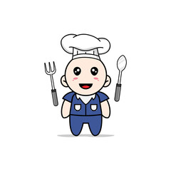 Cute men character wearing chef costume.