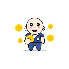 Cute men character holding a coin.