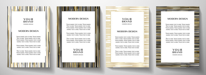 Obraz premium Modern black and gold frame design set (collection). Formal vector layout background with luxury creative line pattern for business certificate, luxe brochure template, menu