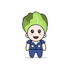 Cute men character wearing cabbage costume.