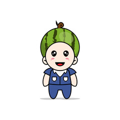 Cute men character wearing watermelon costume.