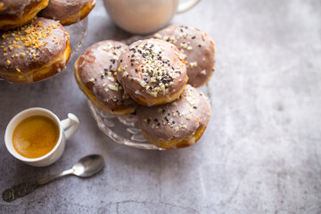 Gourmet Homemade Polish Paczki Donuts with coffee