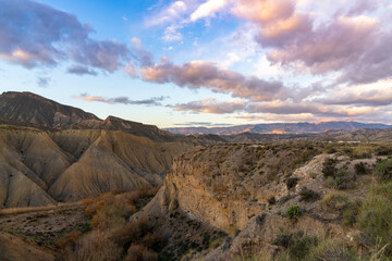 sunrise in the Tabernas desert and mountains in southern Spain