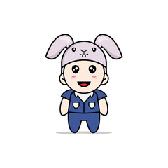 Cute men character wearing rabbit costume.