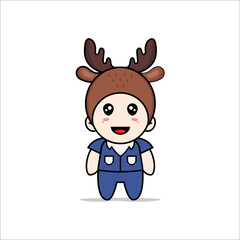 Obraz premium Cute men character wearing deer costume.