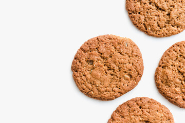 oatmeal cookies on white background, confectionery 