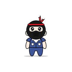 Cute men character wearing ninja costume.