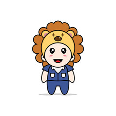 Cute men character wearing lion costume.