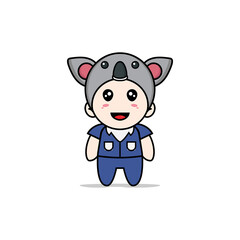 Cute men character wearing koala costume.