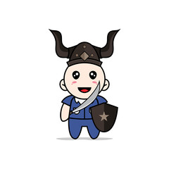 Cute men character wearing fighter costume.