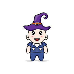 Cute men character wearing witch hat.
