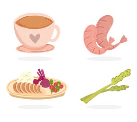 healthy food coffee shrimp celery and dinner
