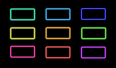 A set of colorful neon frames. Vector illustration bright multicolored rectangular frames glowing in the dark with a blank space inside for text for a design template