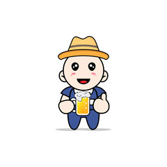 Cute men character holding a glass of beer.