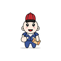 Cute men character wearing postman costume.