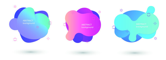 Set of isolated blue and red fluid blobs, gradient green and violet liquid spots. Abstract brush spats for poster design, banner template.