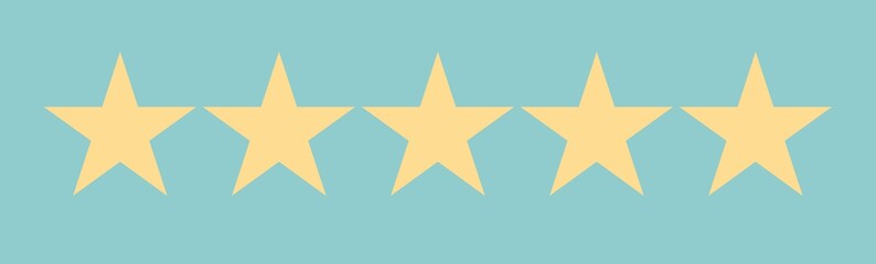 Golden isolated five stars. Customer feedback concept. 5 stars rating review.