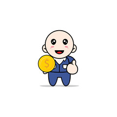 Cute men character holding a coin.