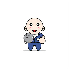 Cute men character holding a bowling ball.