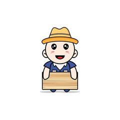 Cute men character holding a wooden board.