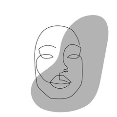 Continuous line abstract face. Contemporary unisexual portrait. Hand drawn line art of woman with liquid colored shape element. Beauty fashion minimalist concept. Vector