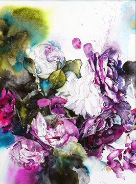 Rosen, Aquarellbild, Aquarellkunstwerk, Rosenbild