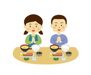 人物　食事　あいさつ