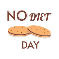 International No Diet Day vector illustration. May 6th is No Diet Day. Brown inscription with cookies. Flat illustration on white isolated background.