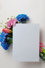 White mockup of the invitation card with a bouquet of lavender in the ratio of 5x7, similar to A4, A6, A5.