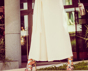 Woman wearing high heels and culottes