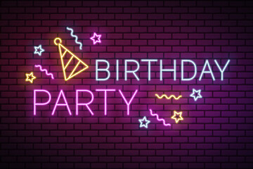 Neon  birthday party vector illustration  © Olha