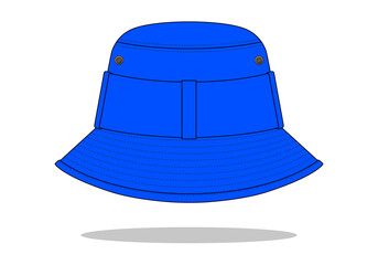 Blue Bucket Hat Template Vector On White Background
