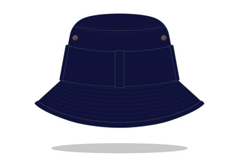 Navy Bucket Hat Template Vector On White Background