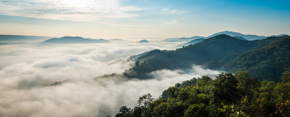 Sunrise and the mist in winter morning