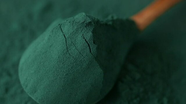 Superfood spirulina powder view from the top