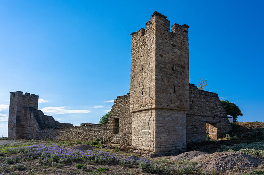The ruined Dependency or Metochi of Agia Anastasia Monastery, once part of the now vanished Kritziana village in Halkidiki, Greece, built like a castle because of pirates