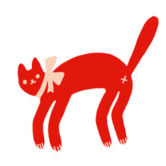 Red funny cat with bow vector illustration