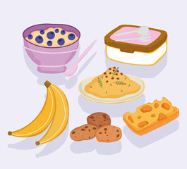 healthy food breakfast cereal banana cheese cookies