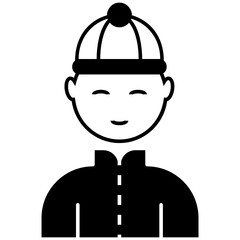 Chinese Male wearing in traditional costume Vector Glyph Icon Design, Traditional Chinese Culture Symbol on white background, Lunar New Year of the Ox 2021 Sign, China Travel Guide Stock illustartion