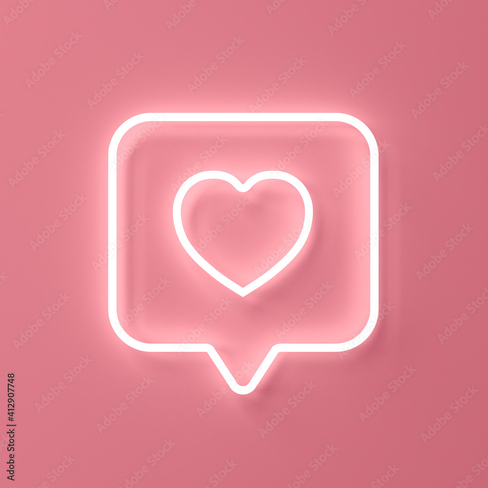 Aufkleber neon social media notification love like heart icon in speech bubble pin isolated on pink pastel col