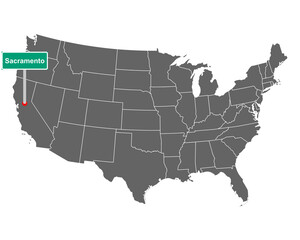 Fototapeta na wymiar Sacramento Ortsschild und Karte der USA