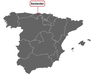 Obraz premium Landkarte von Spanien mit Ortsschild von Santander