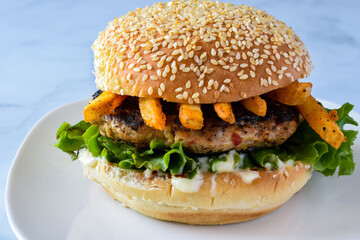 turkey burger with fries