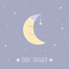 Obraz na płótnie Canvas baby shower cute sleeping moon in starry sky vector illustration EPS10